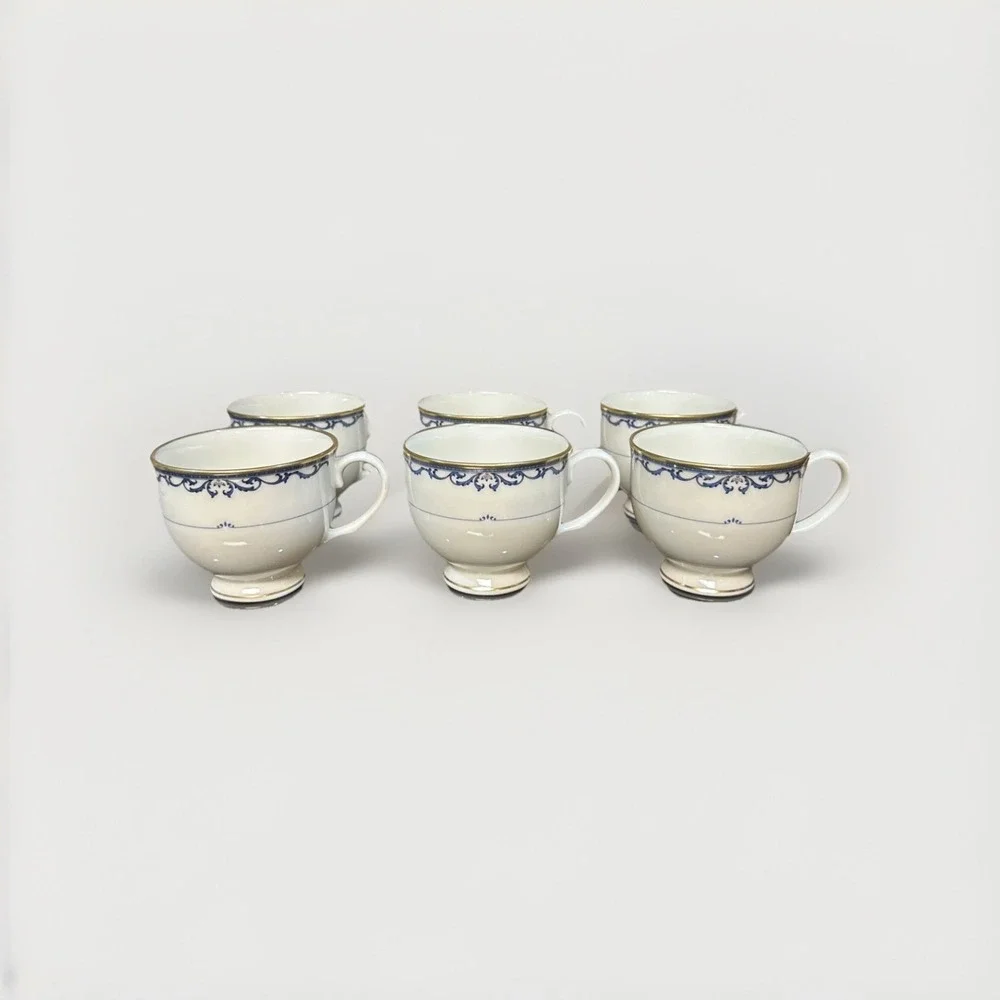 Lenox Liberty Cups Set of 6 Ivory Blue Gold Trim Footed Tea Coffee USA